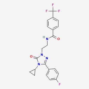molecular formula C21H18F4N4O2 B2850681 N-{2-[4-cyclopropyl-3-(4-fluorophenyl)-5-oxo-4,5-dihydro-1H-1,2,4-triazol-1-yl]ethyl}-4-(trifluoromethyl)benzamide CAS No. 2320723-90-6