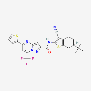 molecular formula C25H22F3N5OS2 B2850686 N-(6-(tert-butyl)-3-cyano-4,5,6,7-tetrahydrobenzo[b]thiophen-2-yl)-5-(thiophen-2-yl)-7-(trifluoromethyl)pyrazolo[1,5-a]pyrimidine-2-carboxamide CAS No. 313248-57-6