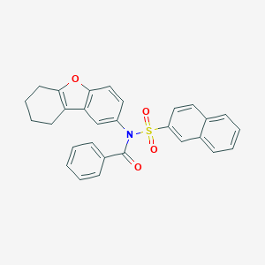 molecular formula C29H23NO4S B285069 N-benzoyl-N-(6,7,8,9-tetrahydrodibenzo[b,d]furan-2-yl)-2-naphthalenesulfonamide 