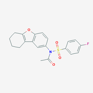 molecular formula C20H18FNO4S B285073 N-[(4-FLUOROPHENYL)SULFONYL]-N-(6,7,8,9-TETRAHYDRODIBENZO[B,D]FURAN-2-YL)ACETAMIDE 