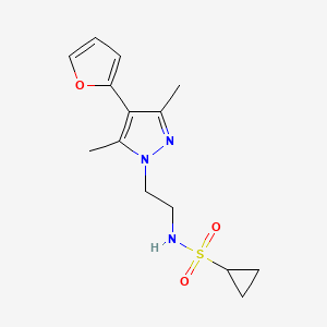 molecular formula C14H19N3O3S B2850755 N-(2-(4-(furan-2-yl)-3,5-dimethyl-1H-pyrazol-1-yl)ethyl)cyclopropanesulfonamide CAS No. 2034375-22-7