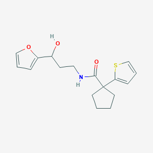 molecular formula C17H21NO3S B2850772 N-(3-(furan-2-yl)-3-hydroxypropyl)-1-(thiophen-2-yl)cyclopentanecarboxamide CAS No. 1421499-90-2