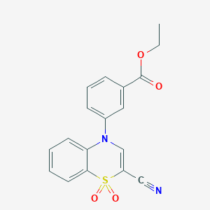 molecular formula C18H14N2O4S B2850775 ethyl 3-(2-cyano-1,1-dioxido-4H-1,4-benzothiazin-4-yl)benzoate CAS No. 1207017-73-9