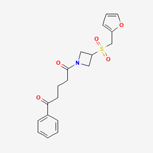 molecular formula C19H21NO5S B2850794 1-(3-((Furan-2-ylmethyl)sulfonyl)azetidin-1-yl)-5-phenylpentane-1,5-dione CAS No. 1797178-34-7