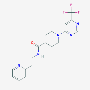 molecular formula C18H20F3N5O B2850807 N-(2-pyridin-2-ylethyl)-1-[6-(trifluoromethyl)pyrimidin-4-yl]piperidine-4-carboxamide CAS No. 1775461-00-1