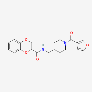 molecular formula C20H22N2O5 B2850816 N-((1-(furan-3-carbonyl)piperidin-4-yl)methyl)-2,3-dihydrobenzo[b][1,4]dioxine-2-carboxamide CAS No. 1396814-56-4
