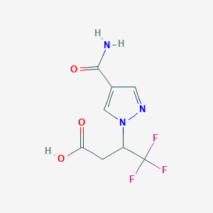 molecular formula C8H8F3N3O3 B2850844 3-(4-carbamoyl-1H-pyrazol-1-yl)-4,4,4-trifluorobutanoic acid CAS No. 2054953-52-3