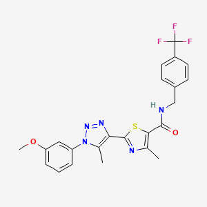 molecular formula C23H20F3N5O2S B2850869 2-[1-(3-methoxyphenyl)-5-methyl-1H-1,2,3-triazol-4-yl]-4-methyl-N-{[4-(trifluoromethyl)phenyl]methyl}-1,3-thiazole-5-carboxamide CAS No. 1251585-51-9
