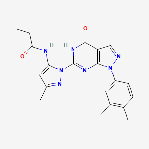 molecular formula C20H21N7O2 B2850917 N-(1-(1-(3,4-dimethylphenyl)-4-oxo-4,5-dihydro-1H-pyrazolo[3,4-d]pyrimidin-6-yl)-3-methyl-1H-pyrazol-5-yl)propionamide CAS No. 1171886-03-5