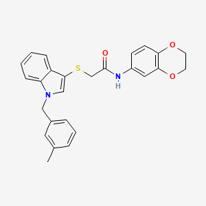 molecular formula C26H24N2O3S B2850919 N-(2,3-dihydrobenzo[b][1,4]dioxin-6-yl)-2-((1-(3-methylbenzyl)-1H-indol-3-yl)thio)acetamide CAS No. 681275-95-6