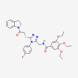 molecular formula C32H34FN5O5S B2850924 N-[(5-{[2-(2,3-dihydro-1H-indol-1-yl)-2-oxoethyl]sulfanyl}-4-(4-fluorophenyl)-4H-1,2,4-triazol-3-yl)methyl]-3,4,5-triethoxybenzamide CAS No. 309969-28-6