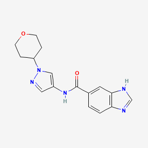 molecular formula C16H17N5O2 B2850928 N-[1-(oxan-4-yl)-1H-pyrazol-4-yl]-1H-1,3-benzodiazole-5-carboxamide CAS No. 1797551-51-9