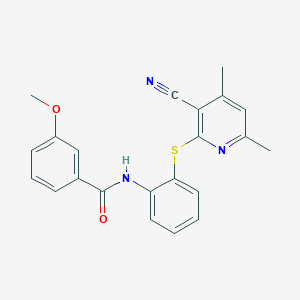 molecular formula C22H19N3O2S B2850939 N-{2-[(3-cyano-4,6-dimethyl-2-pyridinyl)sulfanyl]phenyl}-3-methoxybenzenecarboxamide CAS No. 478045-72-6