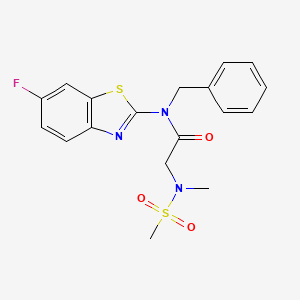 molecular formula C18H18FN3O3S2 B2850943 N-benzyl-N-(6-fluoro-1,3-benzothiazol-2-yl)-2-(N-methylmethanesulfonamido)acetamide CAS No. 1170444-03-7
