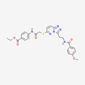 molecular formula C26H26N6O5S B2850951 Ethyl 4-(2-((3-(2-(4-methoxybenzamido)ethyl)-[1,2,4]triazolo[4,3-b]pyridazin-6-yl)thio)acetamido)benzoate CAS No. 872995-86-3