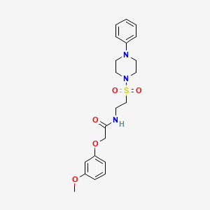 molecular formula C21H27N3O5S B2850960 2-(3-methoxyphenoxy)-N-(2-((4-phenylpiperazin-1-yl)sulfonyl)ethyl)acetamide CAS No. 897621-47-5