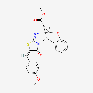 molecular formula C23H20N2O5S B2850965 (E)-methyl 2-(4-methoxybenzylidene)-5-methyl-1-oxo-1,2,5,11-tetrahydro-5,11-methanobenzo[g]thiazolo[2,3-d][1,3,5]oxadiazocine-13-carboxylate CAS No. 1192740-56-9