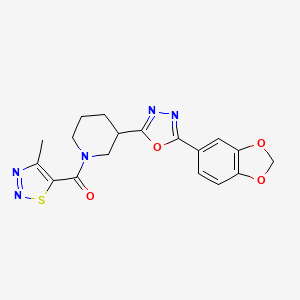 molecular formula C18H17N5O4S B2850970 (3-(5-(Benzo[d][1,3]dioxol-5-yl)-1,3,4-oxadiazol-2-yl)piperidin-1-yl)(4-methyl-1,2,3-thiadiazol-5-yl)methanone CAS No. 1219913-10-6