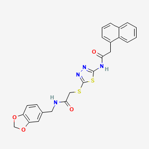 molecular formula C24H20N4O4S2 B2850988 N-(benzo[d][1,3]dioxol-5-ylmethyl)-2-((5-(2-(naphthalen-1-yl)acetamido)-1,3,4-thiadiazol-2-yl)thio)acetamide CAS No. 868973-20-0