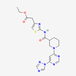 ethyl 2-(2-(1-(6-(1H-1,2,4-triazol-1-yl)pyrimidin-4-yl)piperidine-3-carboxamido)thiazol-4-yl)acetate