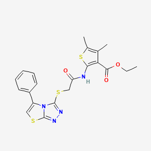 molecular formula C21H20N4O3S3 B2851052 ETHYL 4,5-DIMETHYL-2-[2-({5-PHENYL-[1,2,4]TRIAZOLO[3,4-B][1,3]THIAZOL-3-YL}SULFANYL)ACETAMIDO]THIOPHENE-3-CARBOXYLATE CAS No. 690961-67-2
