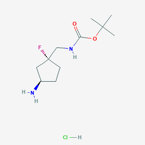 molecular formula C11H22ClFN2O2 B2851086 Tert-butyl N-[[(1R,3R)-3-amino-1-fluorocyclopentyl]methyl]carbamate;hydrochloride CAS No. 2361610-28-6