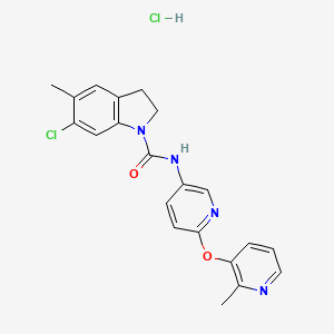 molecular formula C21H20Cl2N4O2 B2851110 6-chloro-5-methyl-N-[6-(2-methylpyridin-3-yl)oxypyridin-3-yl]-2,3-dihydroindole-1-carboxamide;hydrochloride 