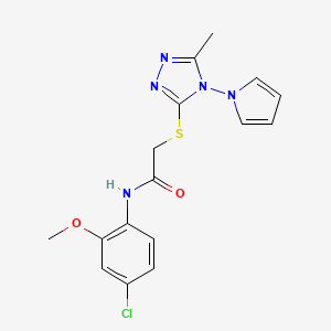 molecular formula C16H16ClN5O2S B2851189 N-(4-chloro-2-methoxyphenyl)-2-((5-methyl-4-(1H-pyrrol-1-yl)-4H-1,2,4-triazol-3-yl)thio)acetamide CAS No. 904275-01-0