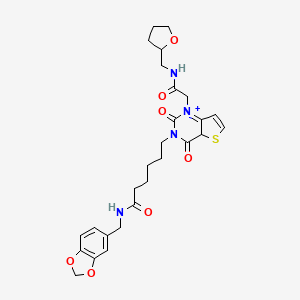 molecular formula C27H32N4O7S B2851190 N-[(2H-1,3-benzodioxol-5-yl)methyl]-6-[2,4-dioxo-1-({[(oxolan-2-yl)methyl]carbamoyl}methyl)-1H,2H,3H,4H-thieno[3,2-d]pyrimidin-3-yl]hexanamide CAS No. 912884-56-1