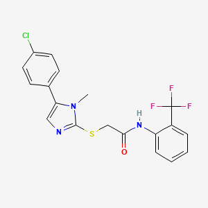 molecular formula C19H15ClF3N3OS B2851216 2-{[5-(4-chlorophenyl)-1-methyl-1H-imidazol-2-yl]sulfanyl}-N-[2-(trifluoromethyl)phenyl]acetamide CAS No. 932514-94-8