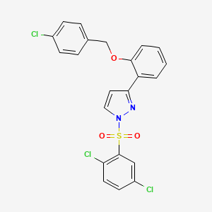 molecular formula C22H15Cl3N2O3S B2851217 3-{2-[(4-chlorobenzyl)oxy]phenyl}-1-[(2,5-dichlorophenyl)sulfonyl]-1H-pyrazole CAS No. 477713-43-2