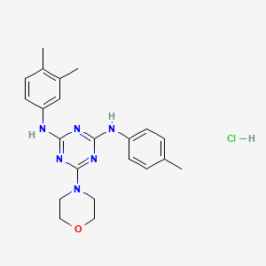 molecular formula C22H27ClN6O B2851267 N2-(3,4-dimethylphenyl)-6-morpholino-N4-(p-tolyl)-1,3,5-triazine-2,4-diamine hydrochloride CAS No. 1179470-75-7