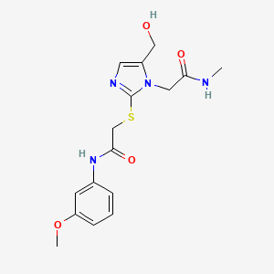molecular formula C16H20N4O4S B2851273 2-{[5-(hydroxymethyl)-1-[(methylcarbamoyl)methyl]-1H-imidazol-2-yl]sulfanyl}-N-(3-methoxyphenyl)acetamide CAS No. 923195-90-8