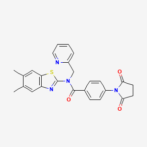 molecular formula C26H22N4O3S B2851287 N-(5,6-dimethyl-1,3-benzothiazol-2-yl)-4-(2,5-dioxopyrrolidin-1-yl)-N-[(pyridin-2-yl)methyl]benzamide CAS No. 923067-00-9