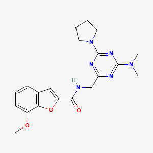 molecular formula C20H24N6O3 B2851291 N-((4-(dimethylamino)-6-(pyrrolidin-1-yl)-1,3,5-triazin-2-yl)methyl)-7-methoxybenzofuran-2-carboxamide CAS No. 2034357-25-8