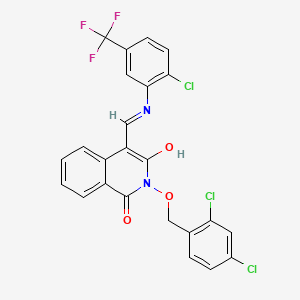 molecular formula C24H14Cl3F3N2O3 B2851313 4-{[2-chloro-5-(trifluoromethyl)anilino]methylene}-2-[(2,4-dichlorobenzyl)oxy]-1,3(2H,4H)-isoquinolinedione CAS No. 338396-47-7