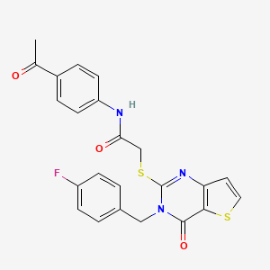 molecular formula C23H18FN3O3S2 B2851314 N-(4-acetylphenyl)-2-({3-[(4-fluorophenyl)methyl]-4-oxo-3H,4H-thieno[3,2-d]pyrimidin-2-yl}sulfanyl)acetamide CAS No. 1252928-83-8