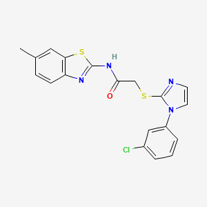 molecular formula C19H15ClN4OS2 B2851315 2-{[1-(3-chlorophenyl)-1H-imidazol-2-yl]sulfanyl}-N-(6-methyl-1,3-benzothiazol-2-yl)acetamide CAS No. 851079-00-0