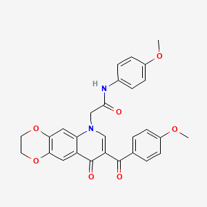 molecular formula C28H24N2O7 B2851323 2-[8-(4-methoxybenzoyl)-9-oxo-2H,3H,6H,9H-[1,4]dioxino[2,3-g]quinolin-6-yl]-N-(4-methoxyphenyl)acetamide CAS No. 866808-41-5
