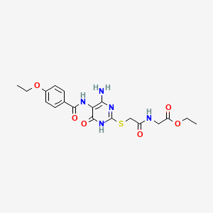 molecular formula C19H23N5O6S B2851373 Ethyl 2-(2-((4-amino-5-(4-ethoxybenzamido)-6-oxo-1,6-dihydropyrimidin-2-yl)thio)acetamido)acetate CAS No. 888418-34-6