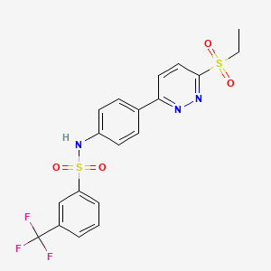 molecular formula C19H16F3N3O4S2 B2851386 N-(4-(6-(ethylsulfonyl)pyridazin-3-yl)phenyl)-3-(trifluoromethyl)benzenesulfonamide CAS No. 921558-64-7