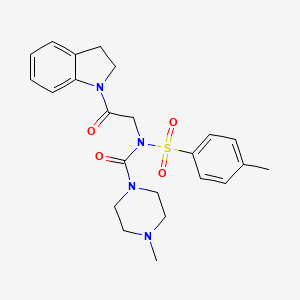 molecular formula C23H28N4O4S B2851387 N-(2-(indolin-1-yl)-2-oxoethyl)-4-methyl-N-tosylpiperazine-1-carboxamide CAS No. 887196-65-8