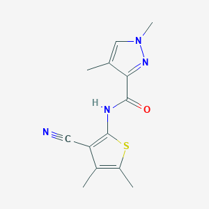 molecular formula C13H14N4OS B2851390 N-(3-cyano-4,5-dimethylthiophen-2-yl)-1,4-dimethyl-1H-pyrazole-3-carboxamide CAS No. 1203058-00-7