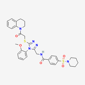 molecular formula C33H36N6O5S2 B2851401 N-((5-((2-(3,4-dihydroquinolin-1(2H)-yl)-2-oxoethyl)thio)-4-(2-methoxyphenyl)-4H-1,2,4-triazol-3-yl)methyl)-4-(piperidin-1-ylsulfonyl)benzamide CAS No. 392683-23-7