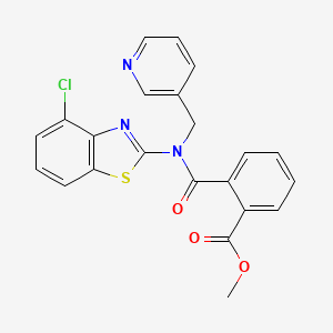 molecular formula C22H16ClN3O3S B2851423 Methyl 2-((4-chlorobenzo[d]thiazol-2-yl)(pyridin-3-ylmethyl)carbamoyl)benzoate CAS No. 1105244-88-9