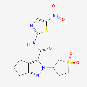 molecular formula C14H15N5O5S2 B2851434 2-(1,1-dioxidotetrahydrothiophen-3-yl)-N-(5-nitrothiazol-2-yl)-2,4,5,6-tetrahydrocyclopenta[c]pyrazole-3-carboxamide CAS No. 1040666-48-5