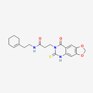 molecular formula C20H23N3O4S B2851446 N-[2-(cyclohex-1-en-1-yl)ethyl]-3-{8-oxo-6-sulfanylidene-2H,5H,6H,7H,8H-[1,3]dioxolo[4,5-g]quinazolin-7-yl}propanamide CAS No. 688055-20-1