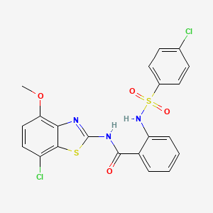 molecular formula C21H15Cl2N3O4S2 B2851454 N-(7-chloro-4-methoxy-1,3-benzothiazol-2-yl)-2-(4-chlorobenzenesulfonamido)benzamide CAS No. 922620-22-2