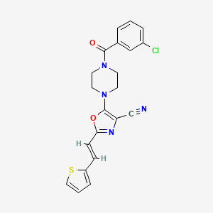 molecular formula C21H17ClN4O2S B2851462 (E)-5-(4-(3-chlorobenzoyl)piperazin-1-yl)-2-(2-(thiophen-2-yl)vinyl)oxazole-4-carbonitrile CAS No. 940993-58-8