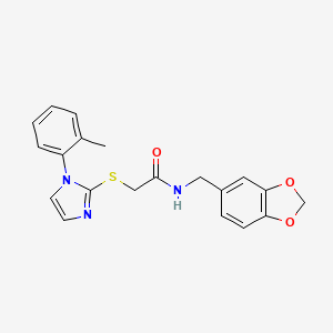 B2851477 N-(benzo[d][1,3]dioxol-5-ylmethyl)-2-((1-(o-tolyl)-1H-imidazol-2-yl)thio)acetamide CAS No. 893369-89-6